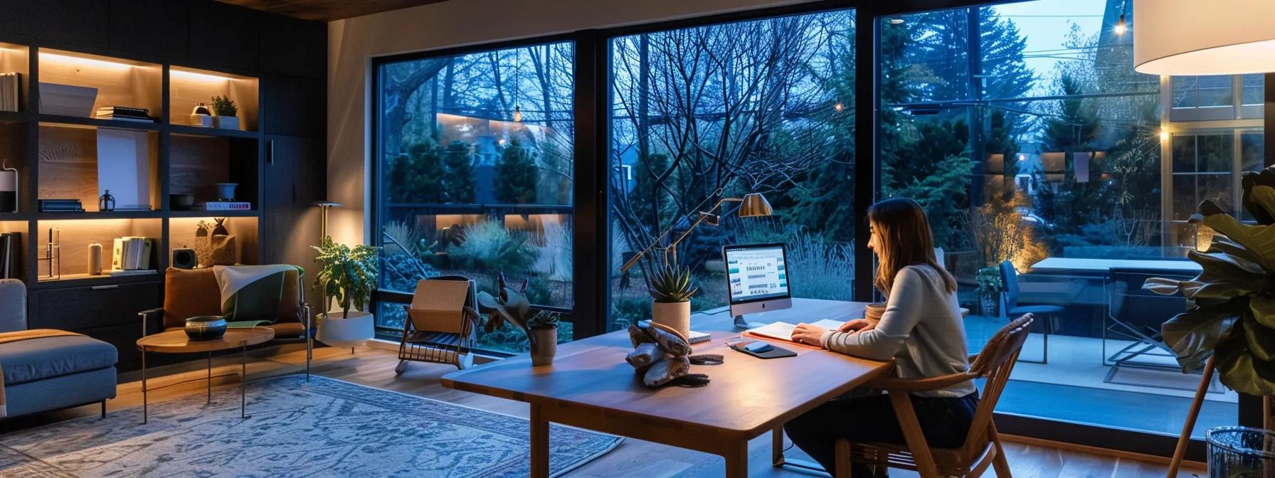 a dynamic interior shot of a modern home office featuring a split view: one side shows a confident homeowner reviewing diy roofing plans on a stylish desk, while the other showcases a professional contractor discussing restoration options on a tablet, illuminated by warm overhead lighting to emphasize the contrasting approaches to asphalt shingle roof restoration.