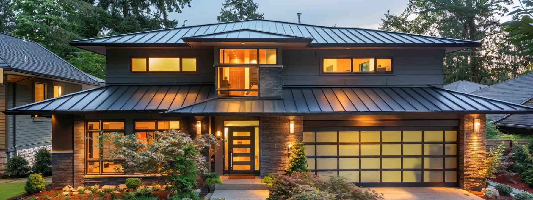 a well-lit, modern home with a partially visible eco-friendly roof being evaluated by a professional, surrounded by color-coded samples of various roof coatings, emphasizing the importance of selecting the right product for different materials.