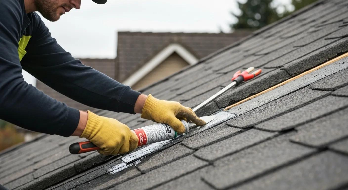 A professional repairing a roof, highlighting budget-friendly repair services to prevent damage