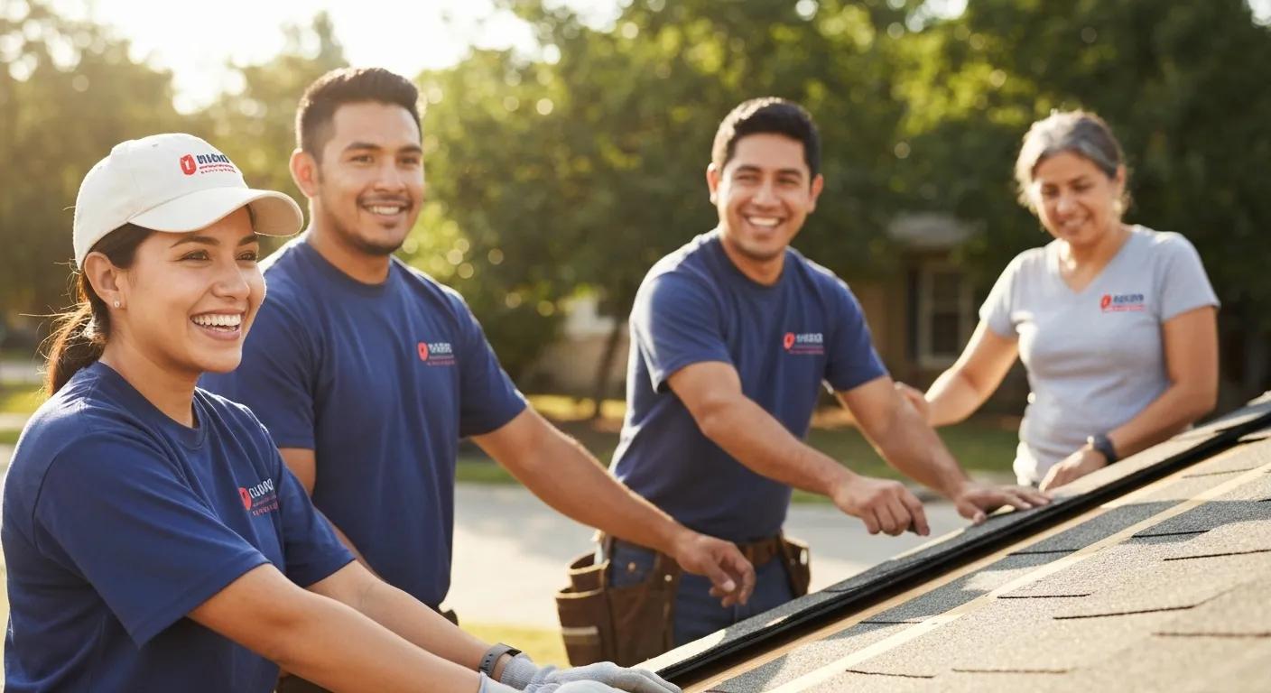 Local roofing team engaging with the community at a neighborhood event
