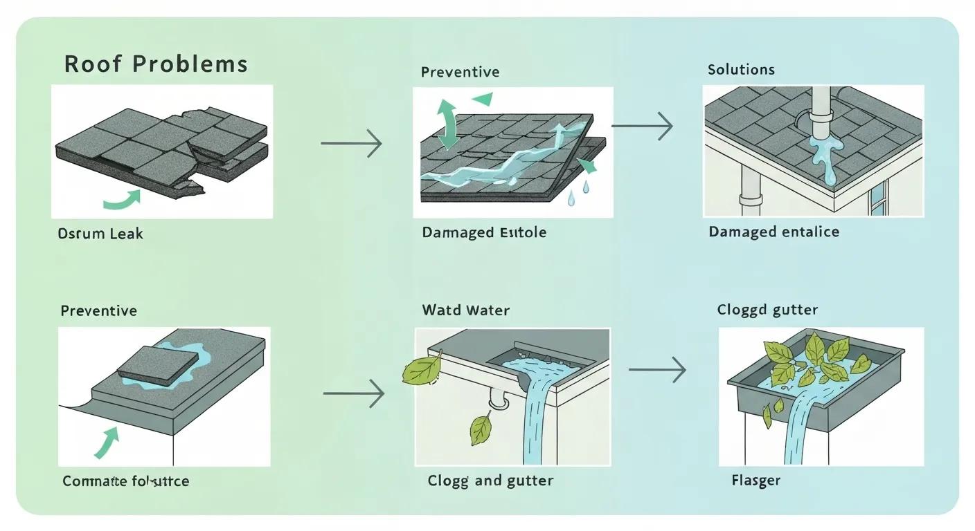Illustration of common roof problems and preventative maintenance actions