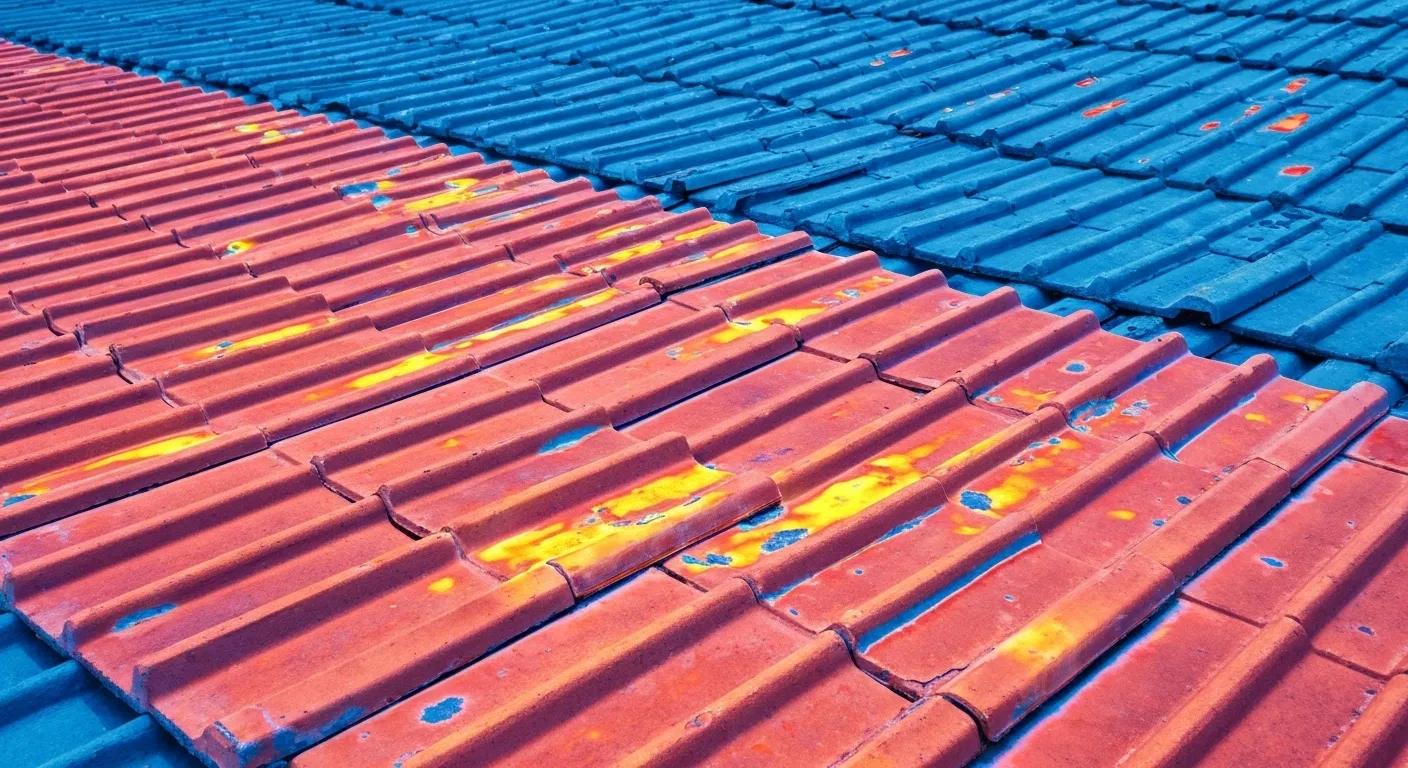 Thermal imaging camera detecting hidden moisture on a roof surface